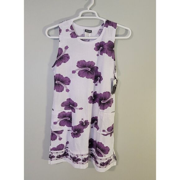 Ingear NWT Womens Purple Flower Sleeveless White Dress Bathing Suit Coverup M - Picture 1 of 6